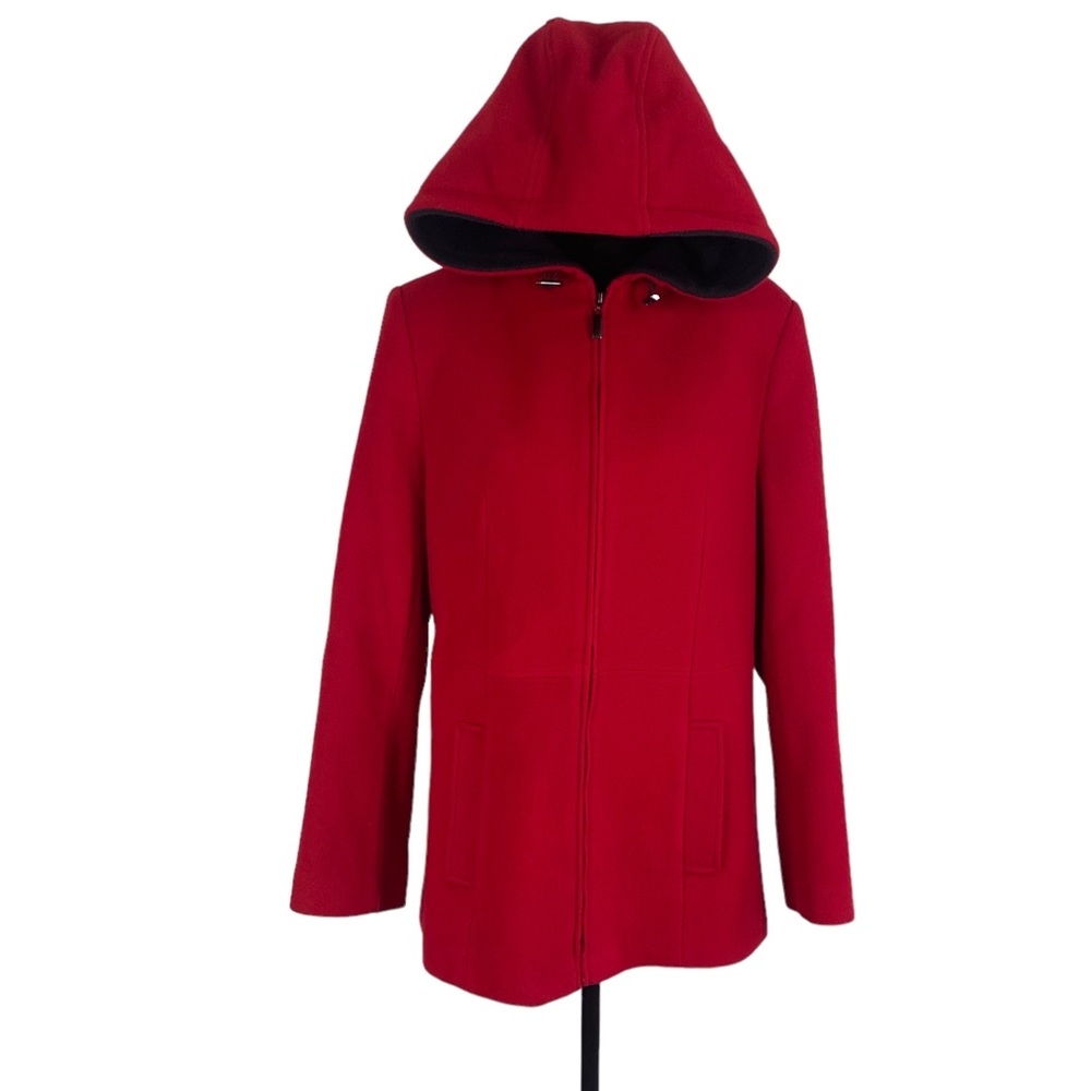 Westbound Cardinal Red 100% Wool Hooded Pea Coat